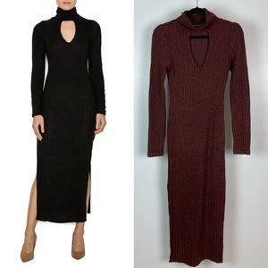 ESSUE Keyhole Choker Turtleneck Sweater Dress Wine Burgundy S